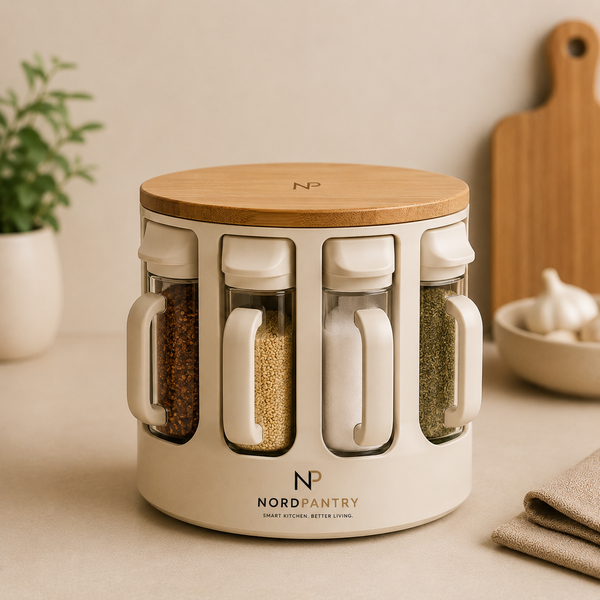 Nordpantry Rotating Spice Jar Carousel with Bamboo Lid