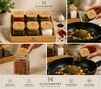 Nordpantry 6-Jar Glass Spice Set with Bamboo Lids & Wood Tray