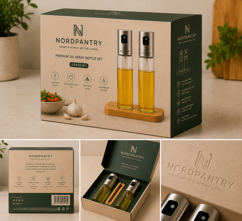 Nordpantry Glass Oil Sprayer Set with Bamboo Stand - 2 Pack