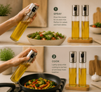 Nordpantry Glass Oil Sprayer Set with Bamboo Stand - 2 Pack